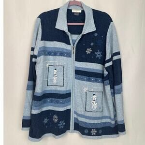 Ugly Christmas Cardigan Allison Daley Womens Snowflake Dog Zip Size 3X Blue